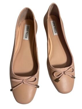 Steve Madden Women's Leather Upper Nude Ballet Flats with Bow Sz 8.5M